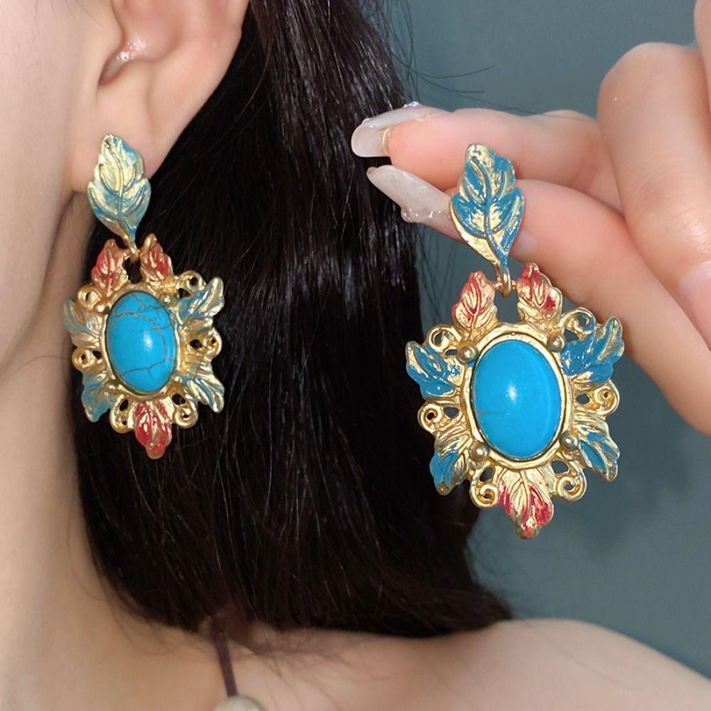 Sweet Oil Drop Flower Ear Studs Baroque Korean Style Earrings Enamel Flower Earrings  Jewelry