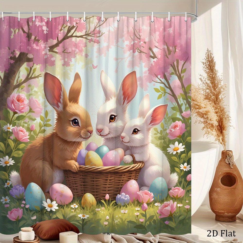 Easter Bunny Shower Curtain Machine Washable All Season Waterproof Privacy Protection Spring Design Cuteenhancespatialaesthetics