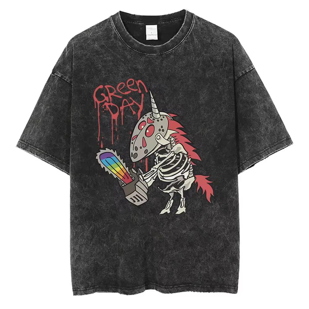 Washed Vintage Punk Band Green Day Kerplunk Graphic Tshirts Mens Women Gothic Rock Retro T Shirts Mens S Oversized Tshirts