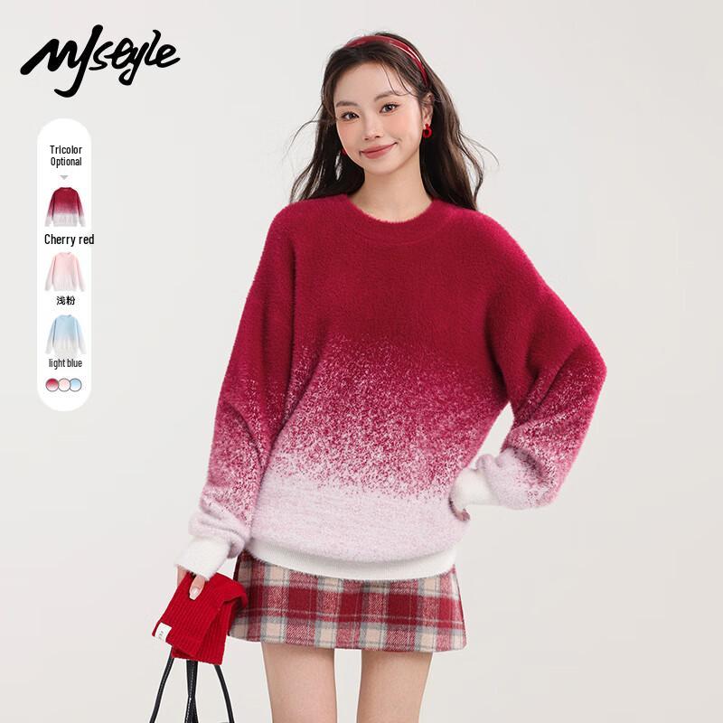 MJ STYLE Women's Plush Gradient Crew Neck Sweater