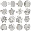 15Pcs Vintage Lotus Flower Oval Round Cabochon Blank Tray Ring Stainless Steel Rings For Women Men Handmade Energy Jewelry Gift