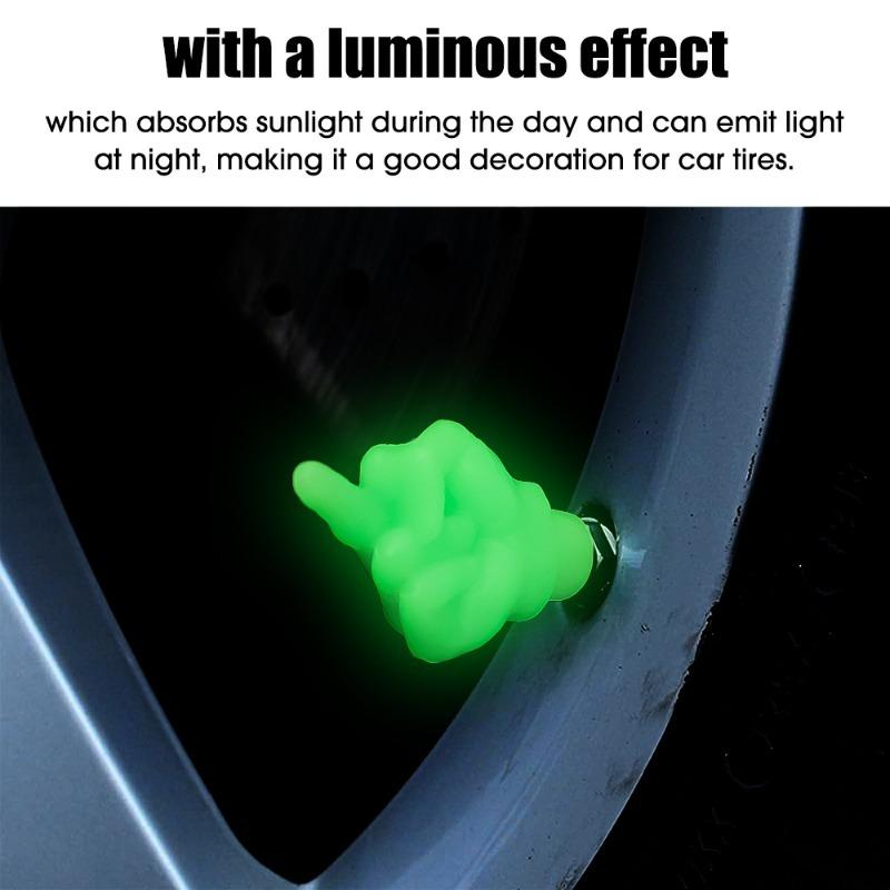 Luminous Valve Caps Middle Finger Style Tire Valve Dust Caps Dustproof Tire Cap Fluorescent Night Glowing Valve Stem Caps Decors