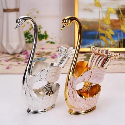 Coffee Dessert Spoon Set European Style Elegant Swan Fruit Scoop  Holder Decorative Tableware