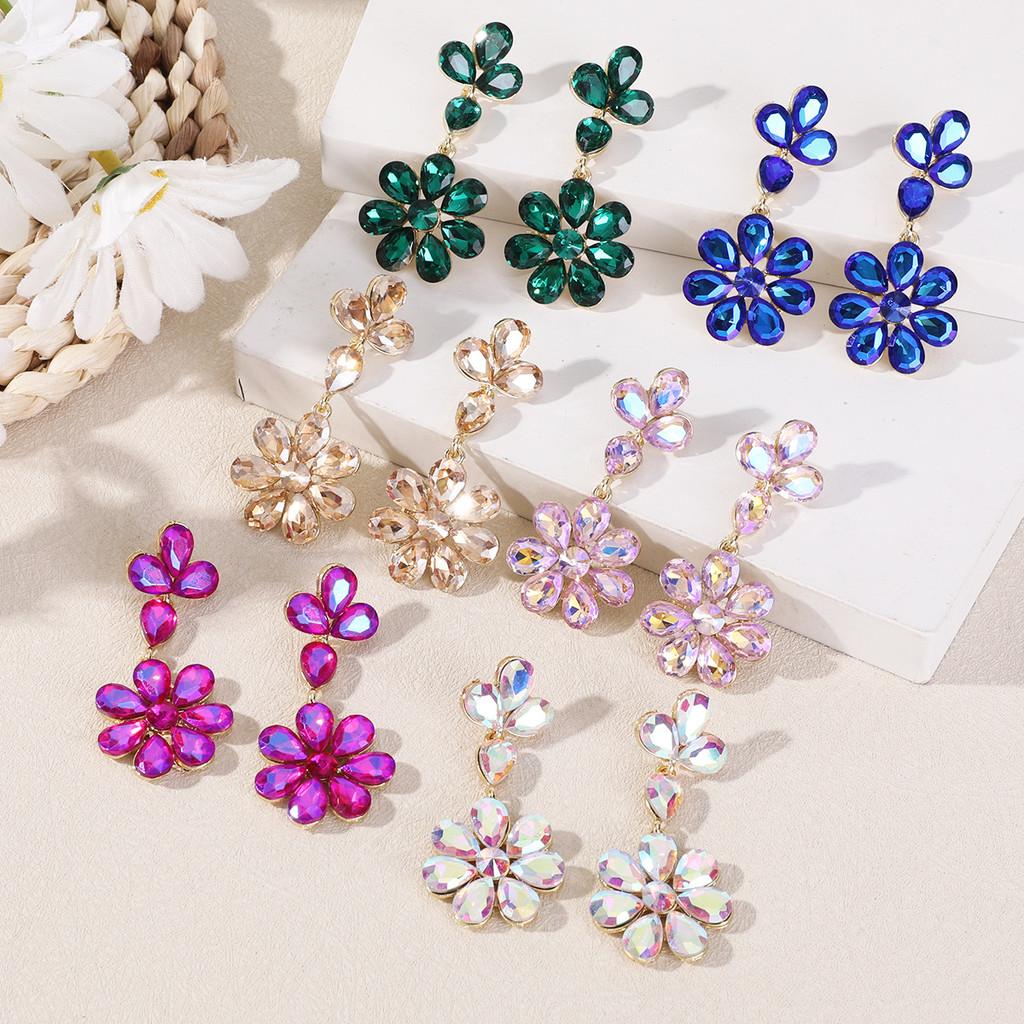 Water Crystal Peach Blossom Earrings For Women Party Evening Wear Fashion Jewelry