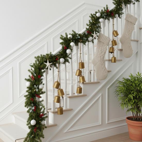 Shabby Chic Metal Cow Bell Hanging Decoration Rustic Vintage Cluster Bell on Rope Home Christmas Party Wall Hanging Decorative Jingle Bell