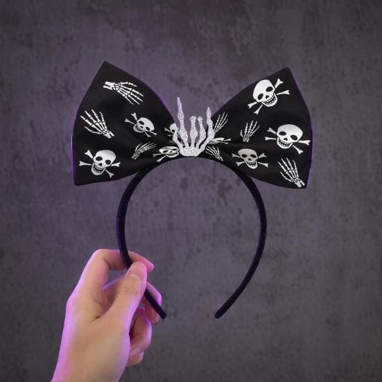 Halloween Bow Headbands, Flexible Non-Slip Hairband with Pumpkin Bat Skeleton Spider Design, Lightweight Headband for Kids Adults Party Cosplay