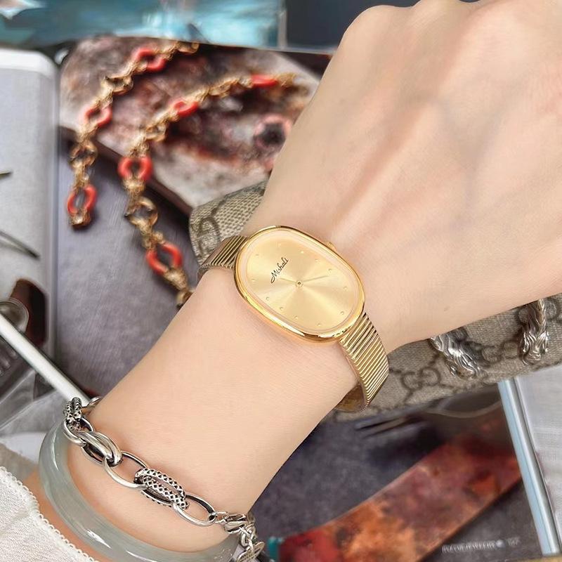 Elliptical Simple Fashion Temperament Premium Thin Belt Quartz Women S Watch Bamboo Belt