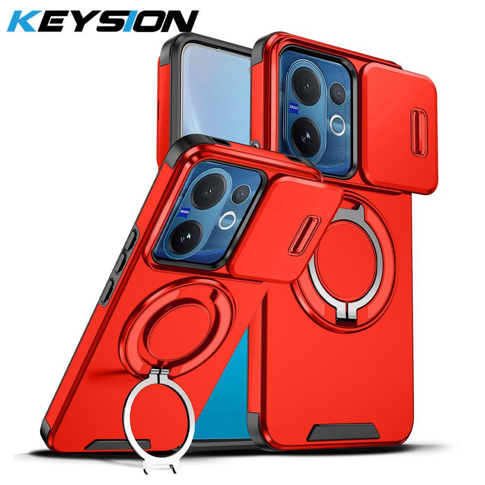 KEYSION 360° drehbarer Ringständer Handyhülle für VIVO V60 5G Schiebkamera-Schutz Magnetische stoßfeste Rückseite für VIVO V60
