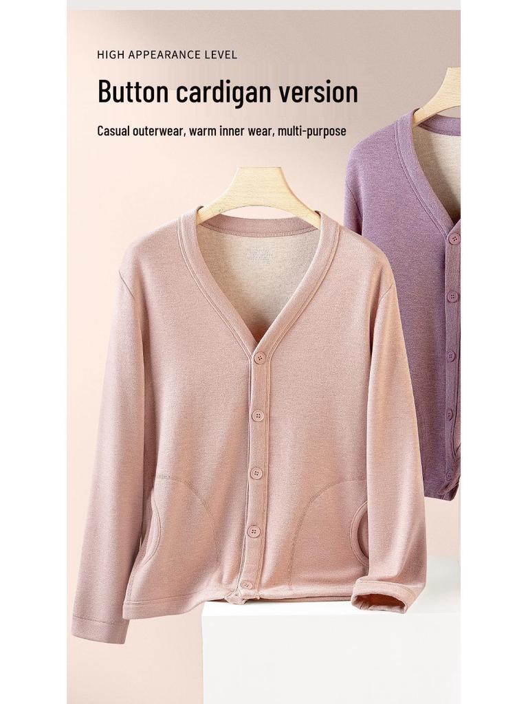 Damski kardigan z jedwabnej wełny z podszewką z polaru – Ciepły, gruby, bezrękawnik z długim rękawem na jesień/zimę na zewnątrz