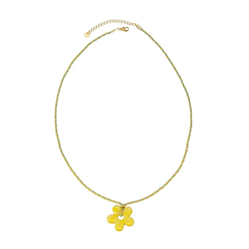 Ручная работа. Яркое акриловое цветочное плетеное шнурковое ожерелье с ручной деталью. Для комфортного ношения.