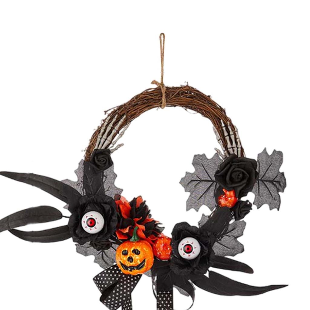 Halloween Wreath Garland Decorations, Porch Wreath Ornament Wall Hanging Creepy Wreath for Indoor Home Party Window Outdoor