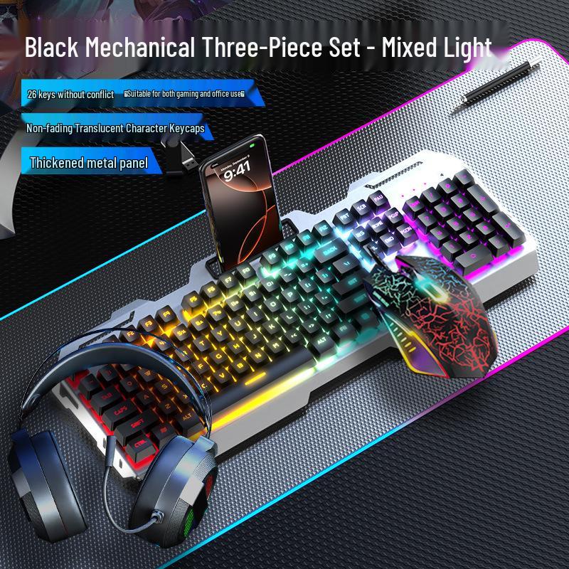 GX810 Wired Gaming Set: Mechanical Feel Keyboard, Mouse & Luminous Headset for Esports and Office.