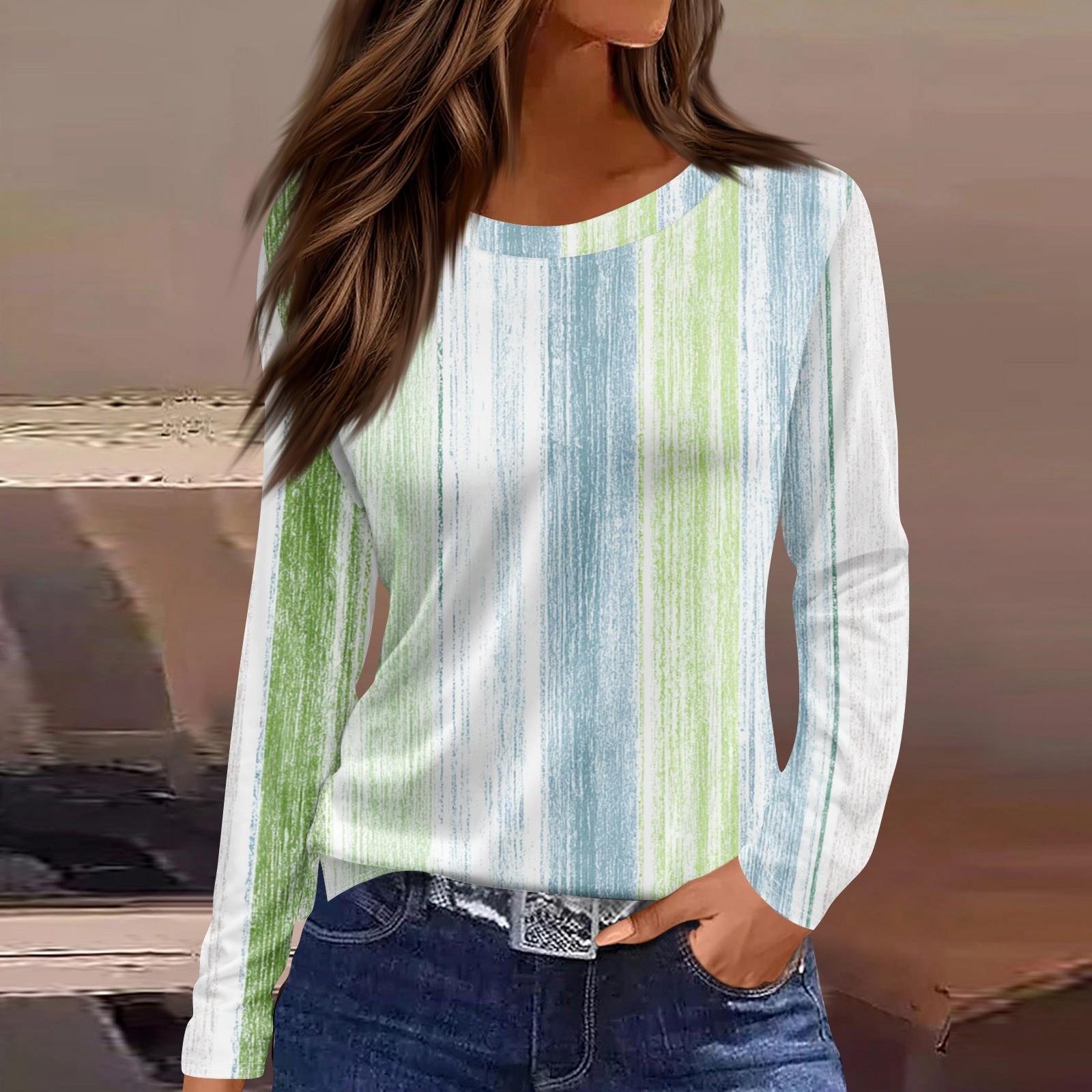 

Женская мода повседневный топ с цветочным принтом и круглым вырезом, длинными рукавами M