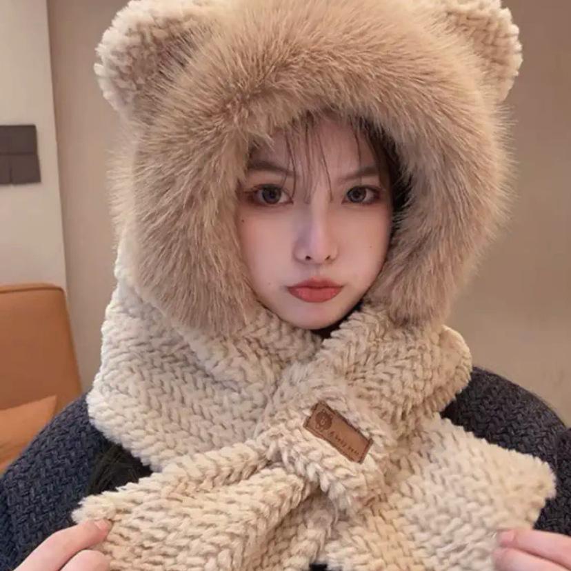 Ear Scarf Two Piece Set Winter Women's Scarf All In One Velvet Hat Cycling Ear Ear Protection Hat Thickened Warm Ear Protection