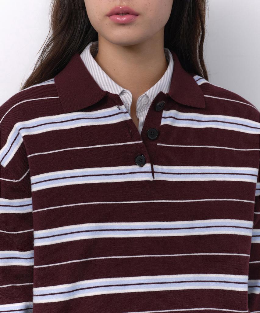 MUSINSA STANDARD WOMAN Women'S Multi-Stripe Collared Knit [Burgundy]