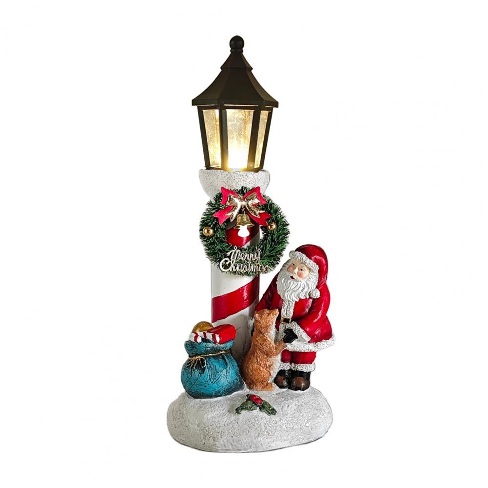 Durable Christmas Decoration Led Light-up Santa Claus Snowflake Christmas Ornament Decor Resin Xmas Figure Festive Tabletop