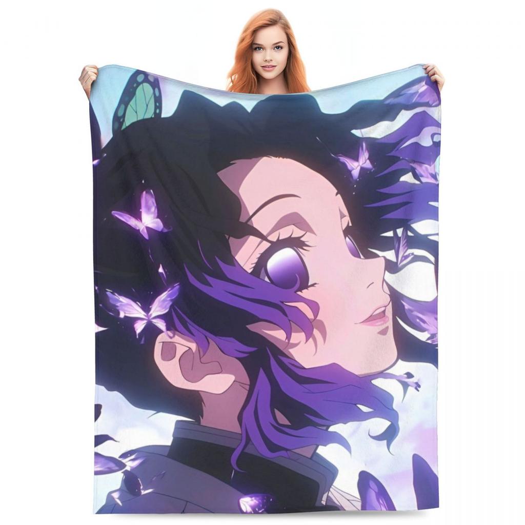 Insect Hashira Shinobu Kocho Blanket Flannel Anime Demon Slayer Ultra-Soft Throw Blankets for Bed Bed Rug