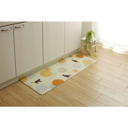 IKEHIKO Kitchen Mat, Platz PVC, Ivory, Approx. 45 x 120cm, Easy to Clean, Wipeable, Pressure-Relieving, Cat-Friendly, Washable, Thin, #3495359