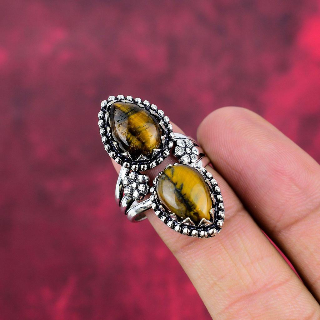 Tiger's Eye 925 Solid Sterling Silver Adjustable, Ring Handmade Gemstone, Gift For Mom Antique Jewelry