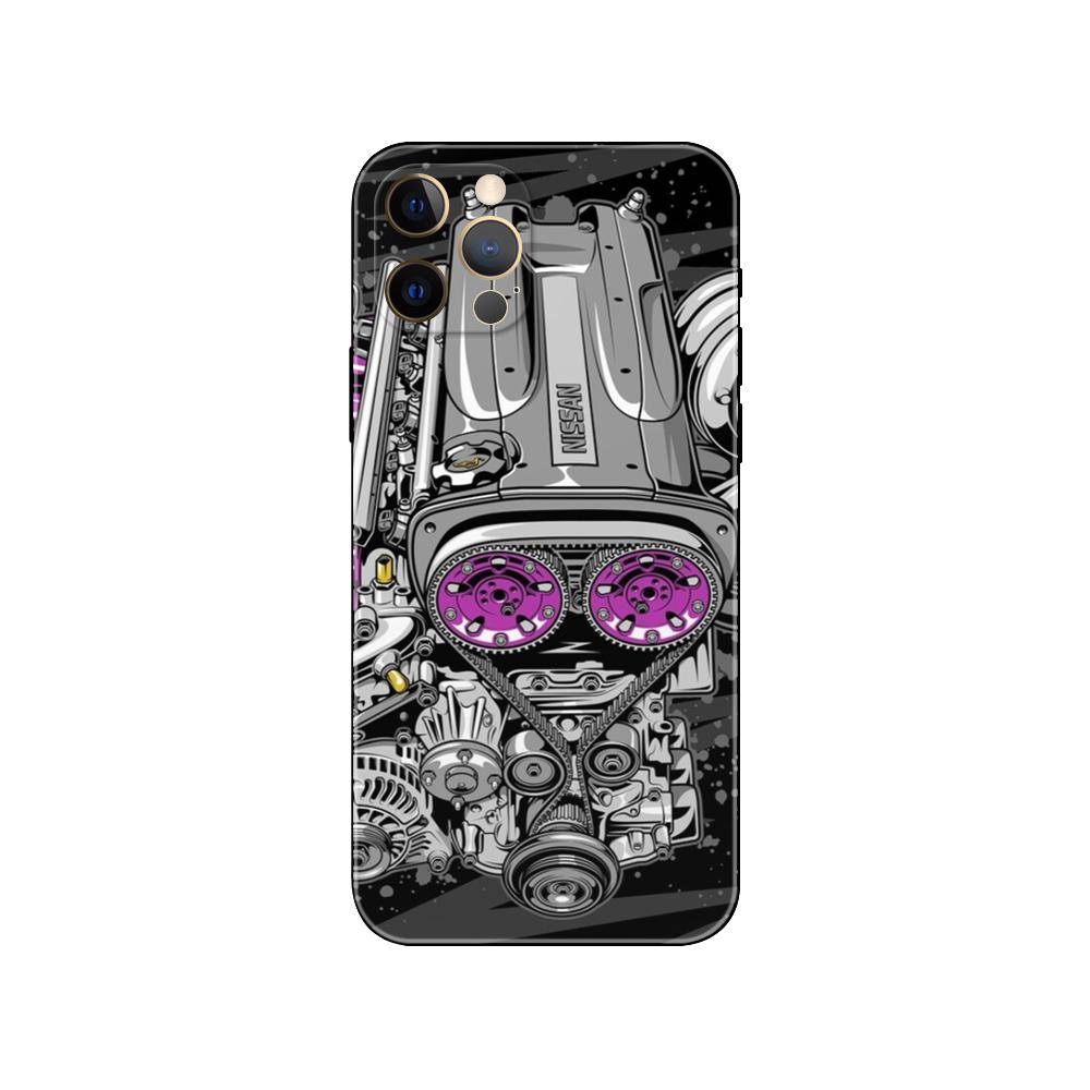 Kryt na telefon s motivem motoru auta pro iPhone 5 5s 2020se 6 6s 7 8 Plus X 10 XR XS 11 12 13 mini pro MAX černý tpu zadní kryt