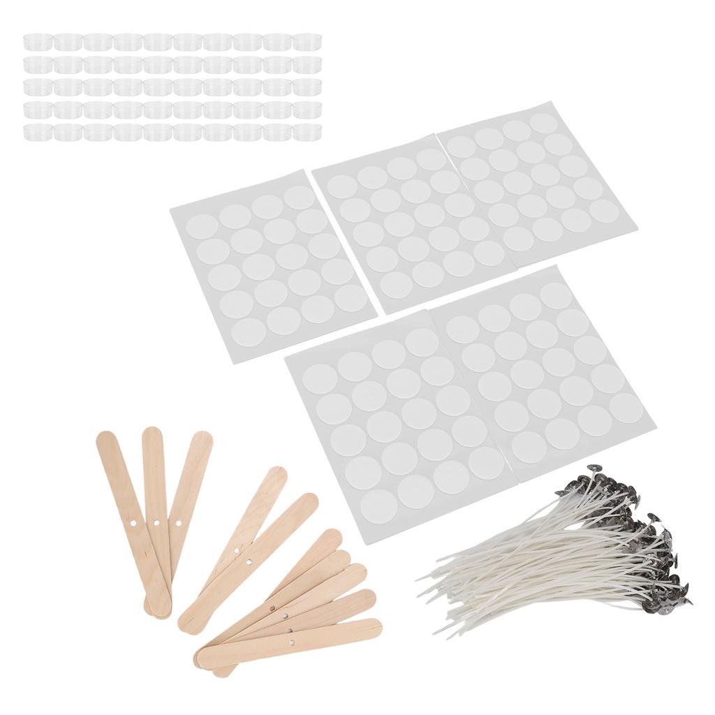 100Pcs 15cm Candle Wicks100Pcs Double Sided Wicks Stickers50Pcs Candle Shells10Pcs Wood Wicks Holders