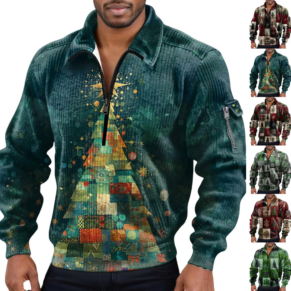 Men's Solid Color Corduroy Zipper Neck Long Sleeve Top Men's Casual Lapel Top