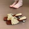 Fashion Vintage Woven Wedge Heel Roman Sandals Women's Design Sense Holiday Style Square Toe Open Toe Beach Sandals and Slippers