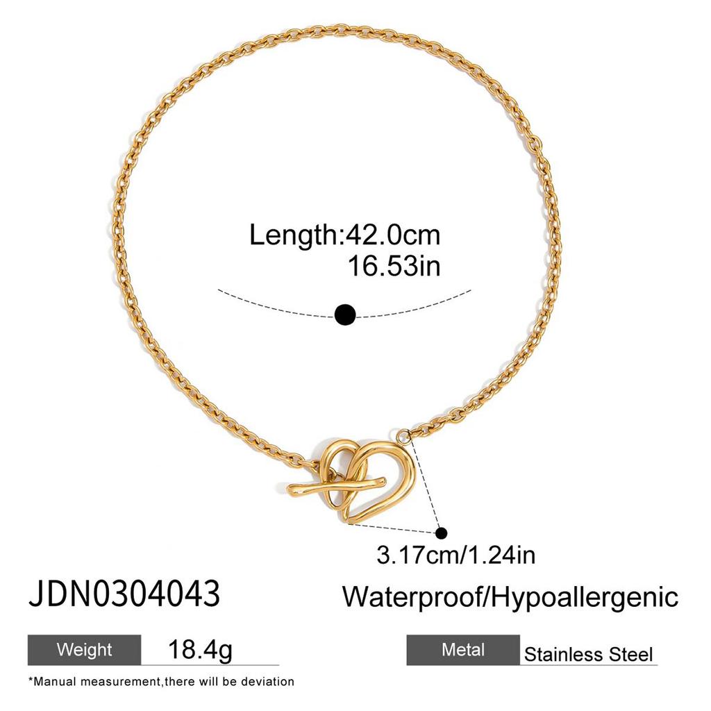 3D Heart Pendant Bead Necklace Gold Love Jewelry Elegant Women Accessories