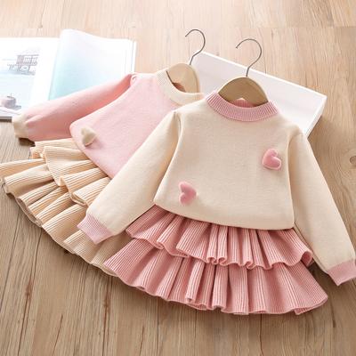 Suéter de punto para niños, ropa de moda y linda para niñas, conjunto cálido de otoño para bebés, ropa para niños 2PS
