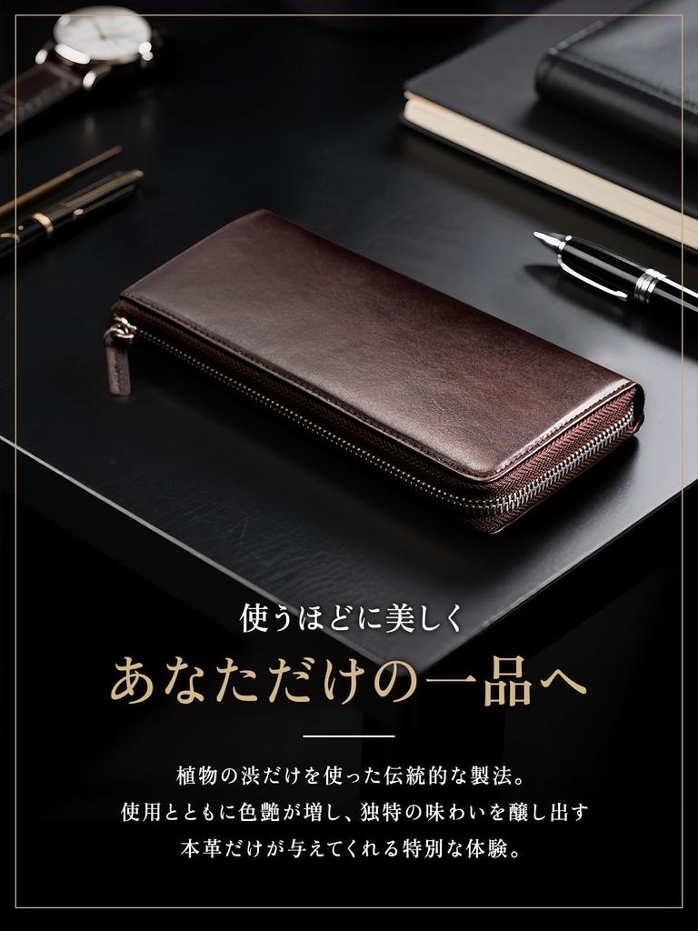 [MUGEN KANDA] Men's Genuine Leather Long Wallet with L-Shaped YKK Zipper, RFID Protection, Large Capacity, 12 Cards, Slim Design, Gift-Ready