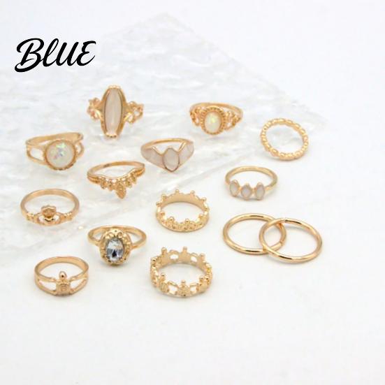 Colored Shell Inlay Rings 14Pcs/Set Women Ring Set Multi-Size Hollow
