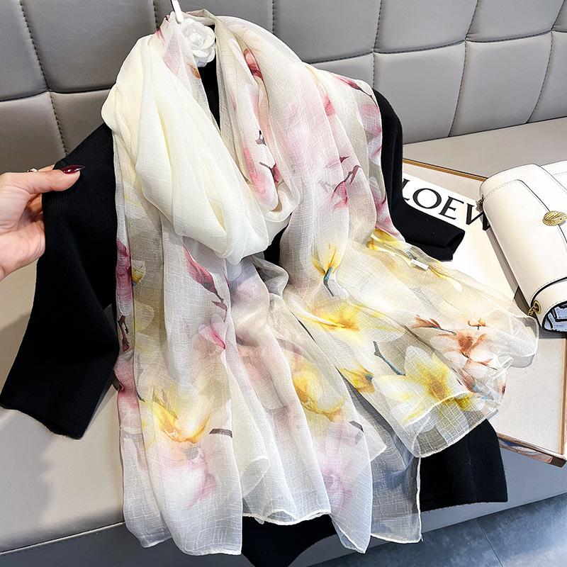 Fashion Luxury  Oversized Ombre Petal Floral Silk Shawl Scarf Lady High Quality Turban Head Hijab Femme Wrap Foulards Snood