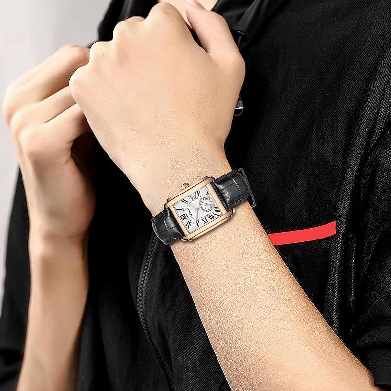 Used Watch Men's Leather Belt Calendar Antique: Square Roman Analog Display 3ATM Waterproof Stylish Quartz Watch Black Business Casual Men's Fashion