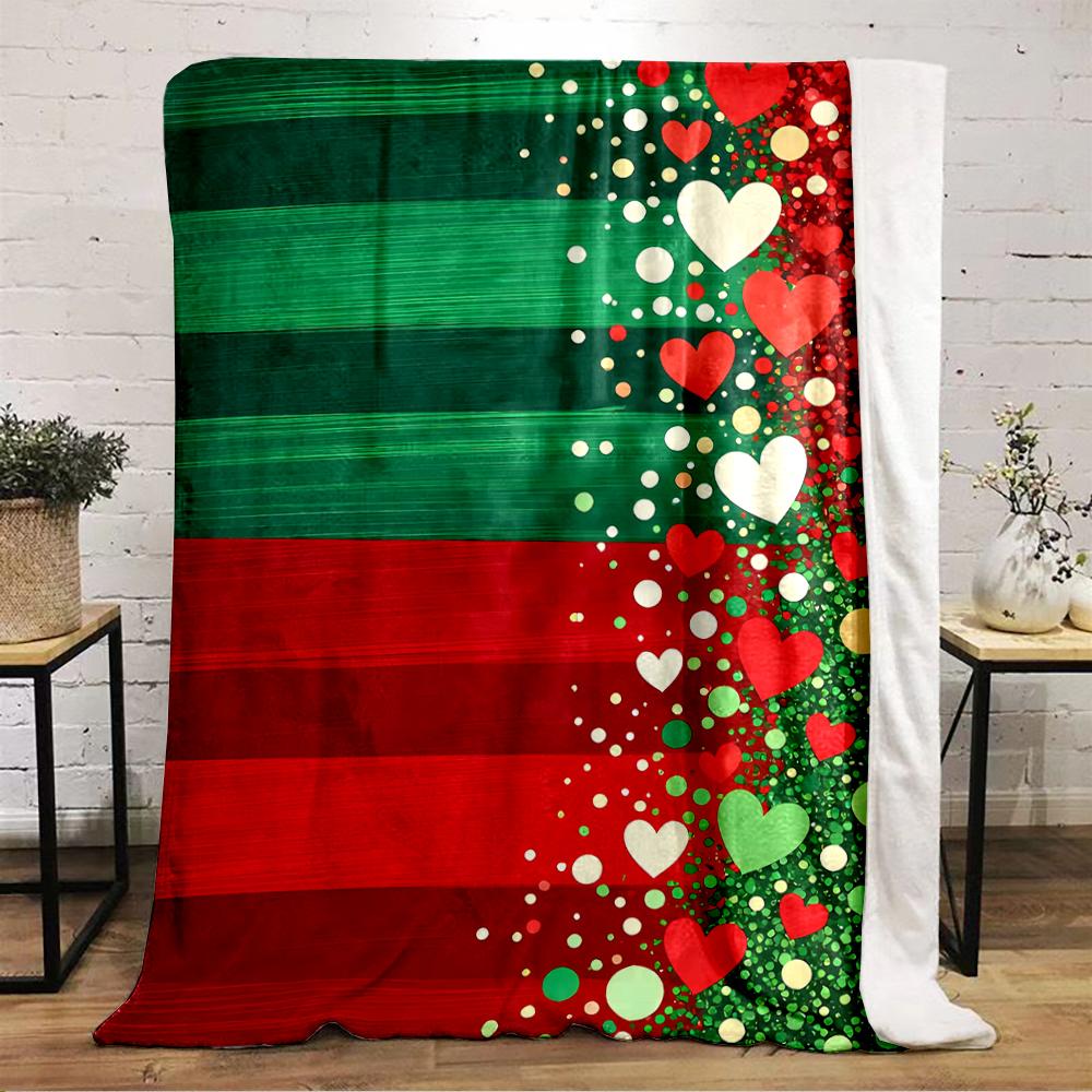 Christmas Hearts and Festive Colors Blanket Flannel Blanket for Bedroom, Living Room, Sofa, and Nap Sofas.