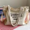 Women Canvas Tote Bag Large Capacity Shoulder Crossbody Bag Casual Letter Print Handbag Rope Handle Shopping Travel Tote