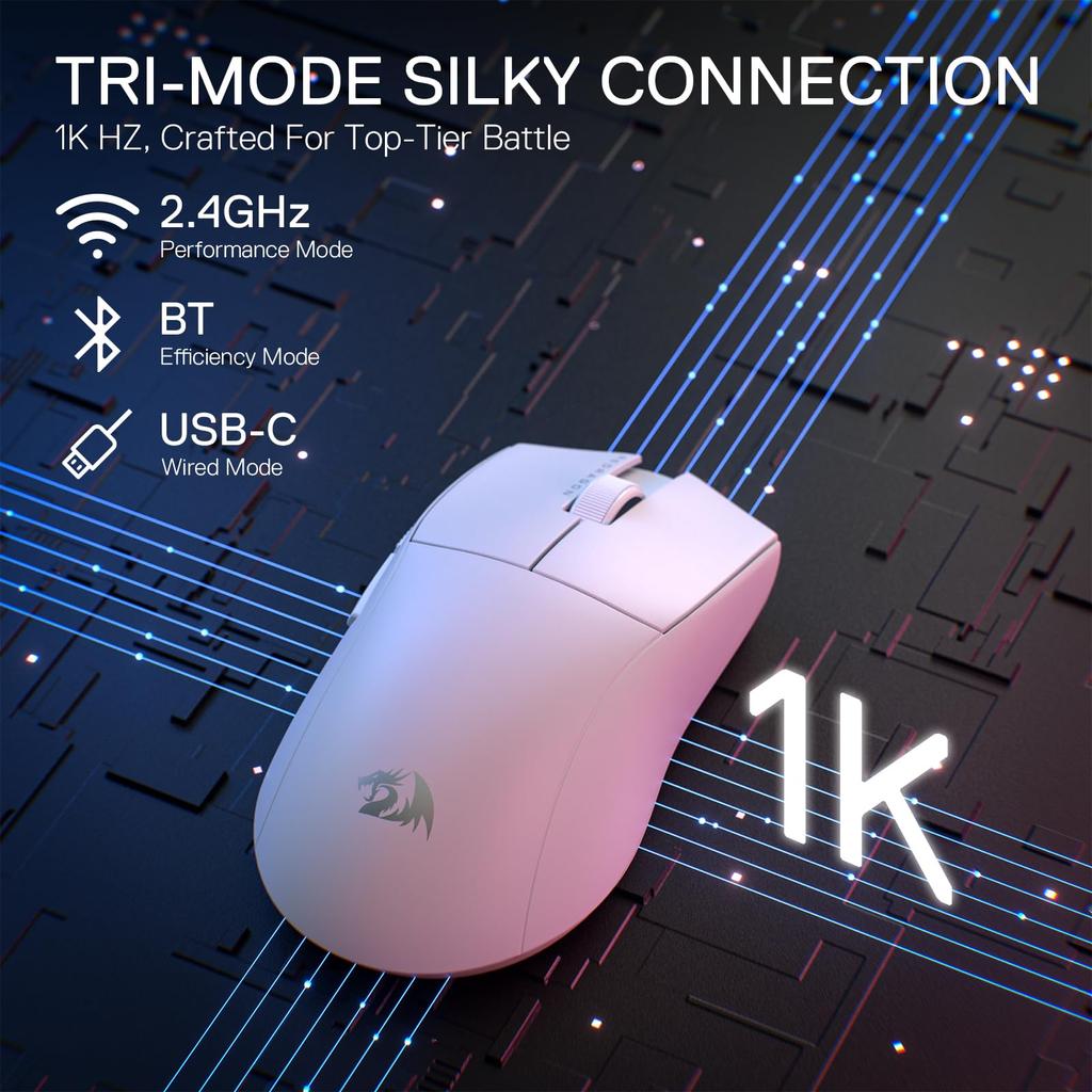 Redragon M916 PRO Wireless Gaming Mouse 49G 26K DPI Mouse Ergonomic Natural Grip Build Fully Programmable Buttons Software Supports DIY Key Binding