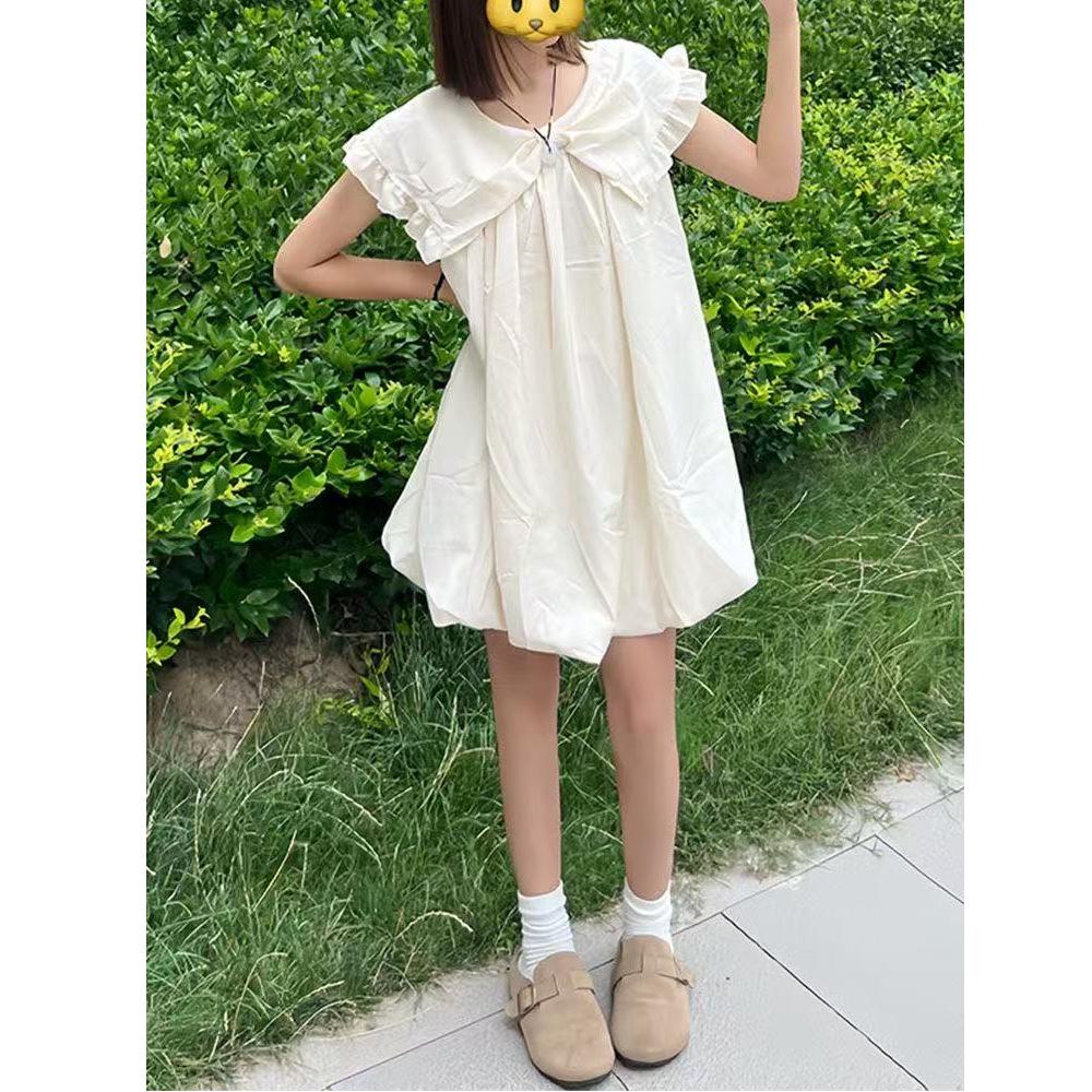 Sweet Fluffy Petite Sleeveless Princess Dress with Bow Cape and Doll Collar - Summer Flower Bud Design