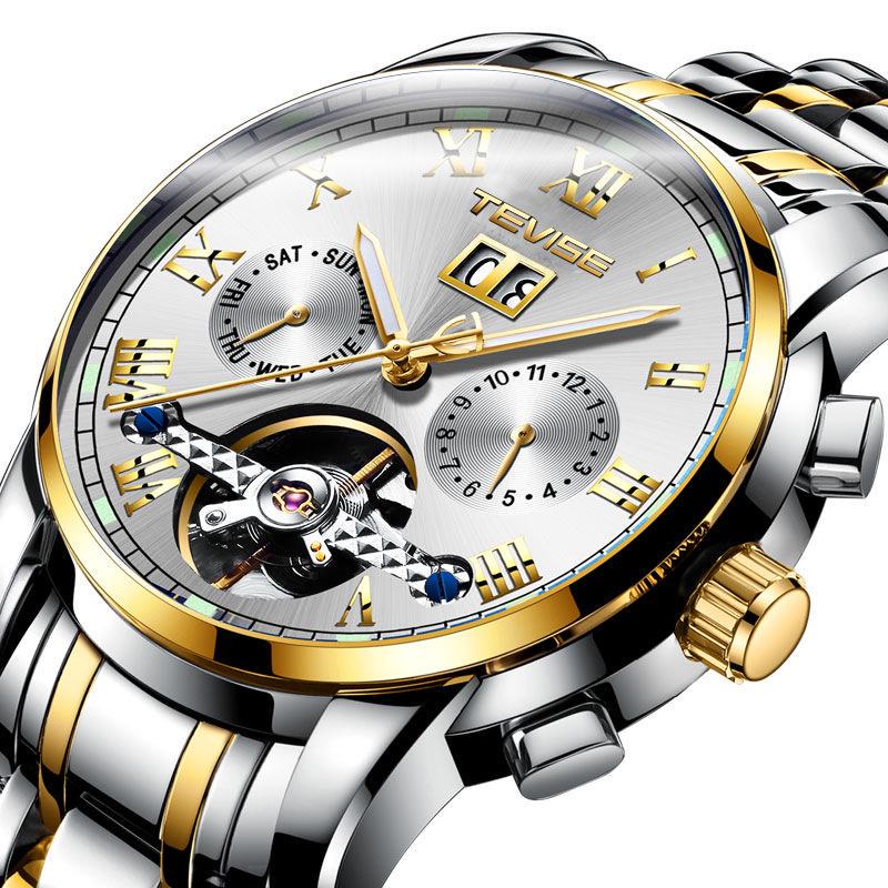 TEVISE Men's Classic Tourbillon Calendar Mechanical Watch