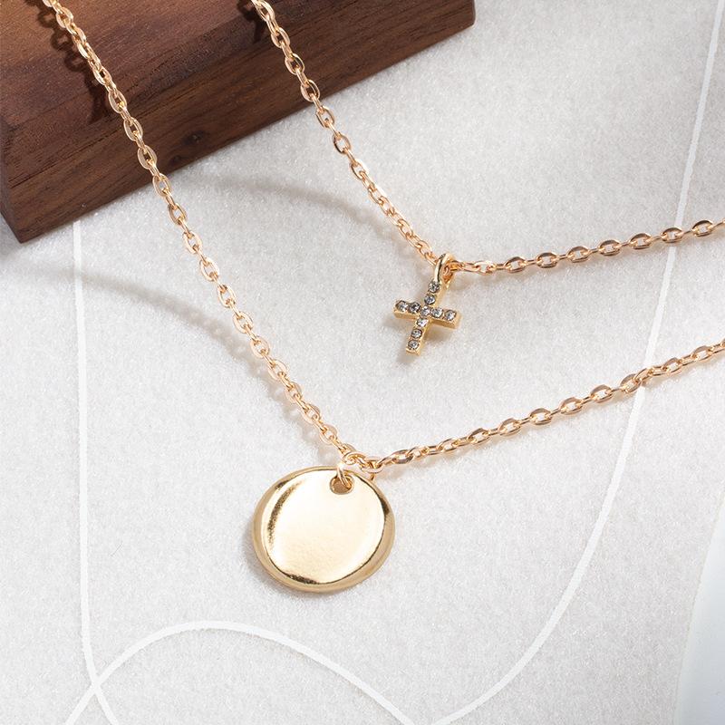 

Alloy round pendant with diamond jewelry women s niche round piece long stacked necklace collarbone chain
