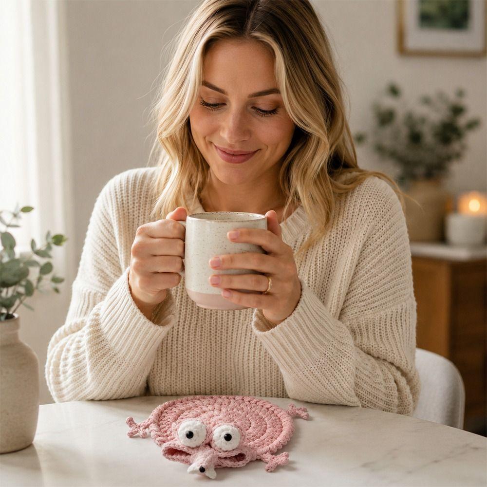 Non-slip Base Crochet Animal Coaster Heat Insulation Coffee Pad  Daily Drink Cup Mat