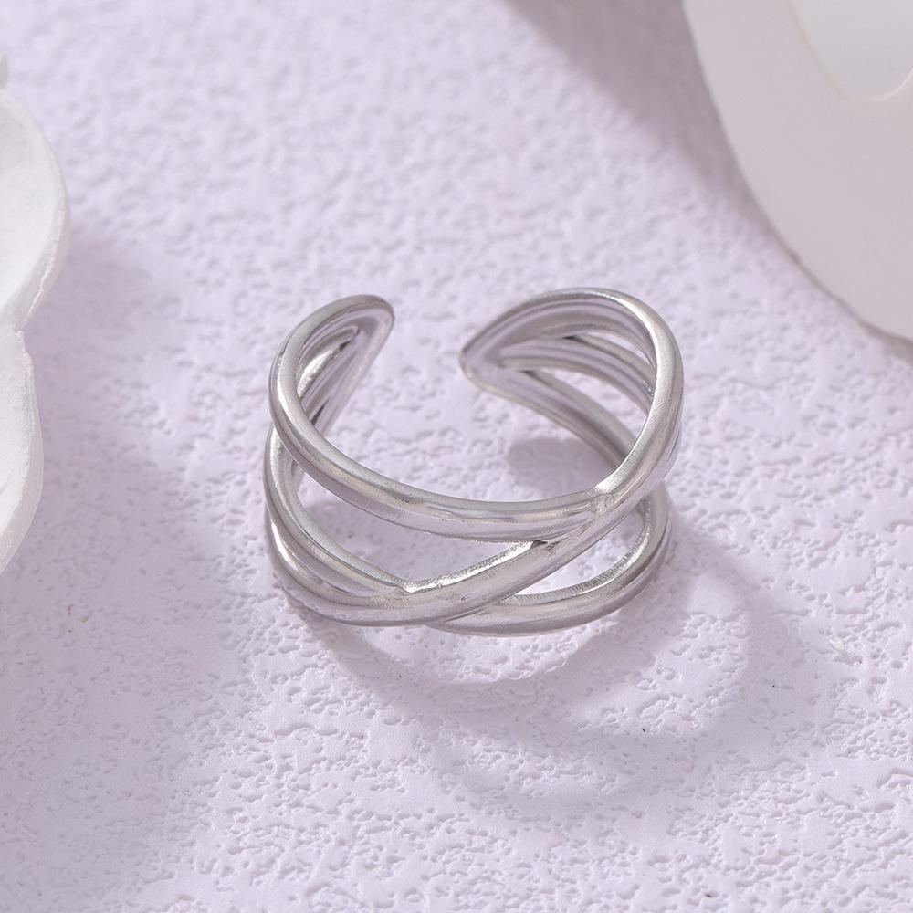Geometric Double Layer Intersecting Titanium Steel Ring for Women - Simple, Stylish, Gold-Plated INS Fashion Style