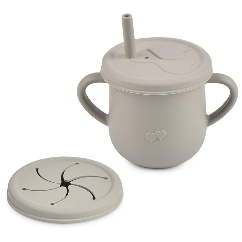 1 Tasse 2 Deckel Silikon Schnabeltassen Snackbecher Baby Trainingsbecher Lebensmittelqualität Silikon Auslaufsicherer Trinkhalmbecher Füttern Trinkgeschirr