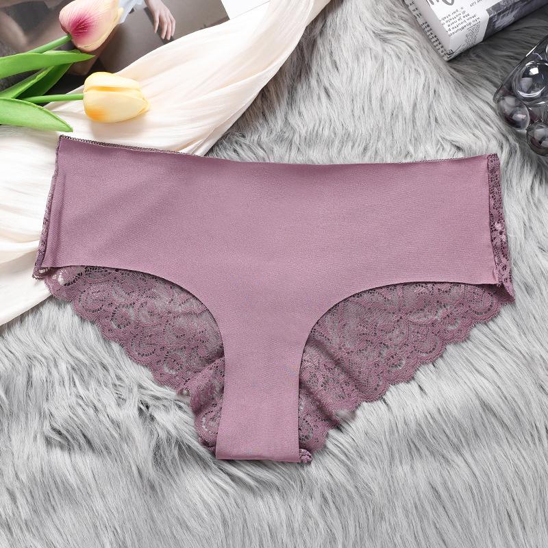 

Новое женское кружевное бесшовное нижнее белье, сексуальные прозрачные дышащие трусики с низкой талией, однотонные легкие трусики без показов, мягкое удобное дерзкое нижнее белье L фиолетовый