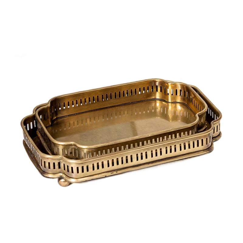 European Style Brass Serving Tray Retro Imported Home Tea Dish Organizer for Entryway Key Jewelry Washroom
