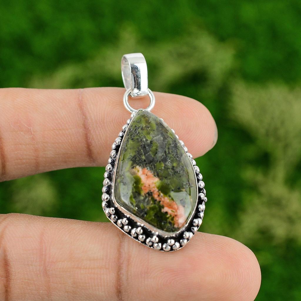 Friendship Day Sale Unakite Gemstone Art Deco Pendant Jewelry Sterling Silver