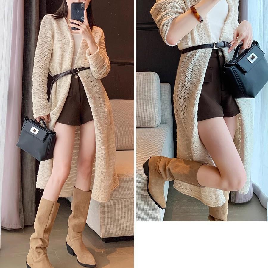 Grape woman elegant small pointed head retro matte thin medium tube thick heel thin pile boots woman