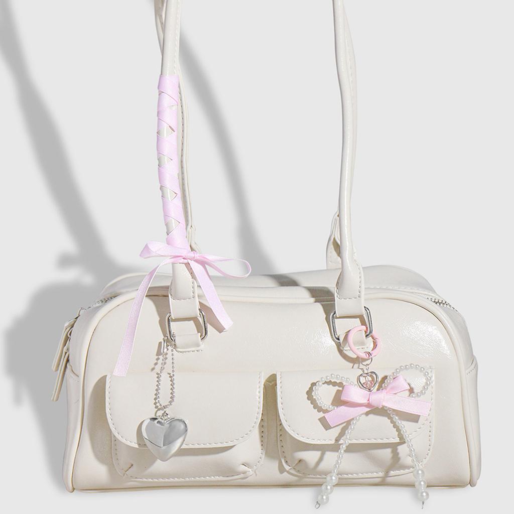 3Pcs Bowknot Key Chains with Faux Pearls Fashionable Heart Star Keyring Handmade Decoration for Handbags and Car Keys