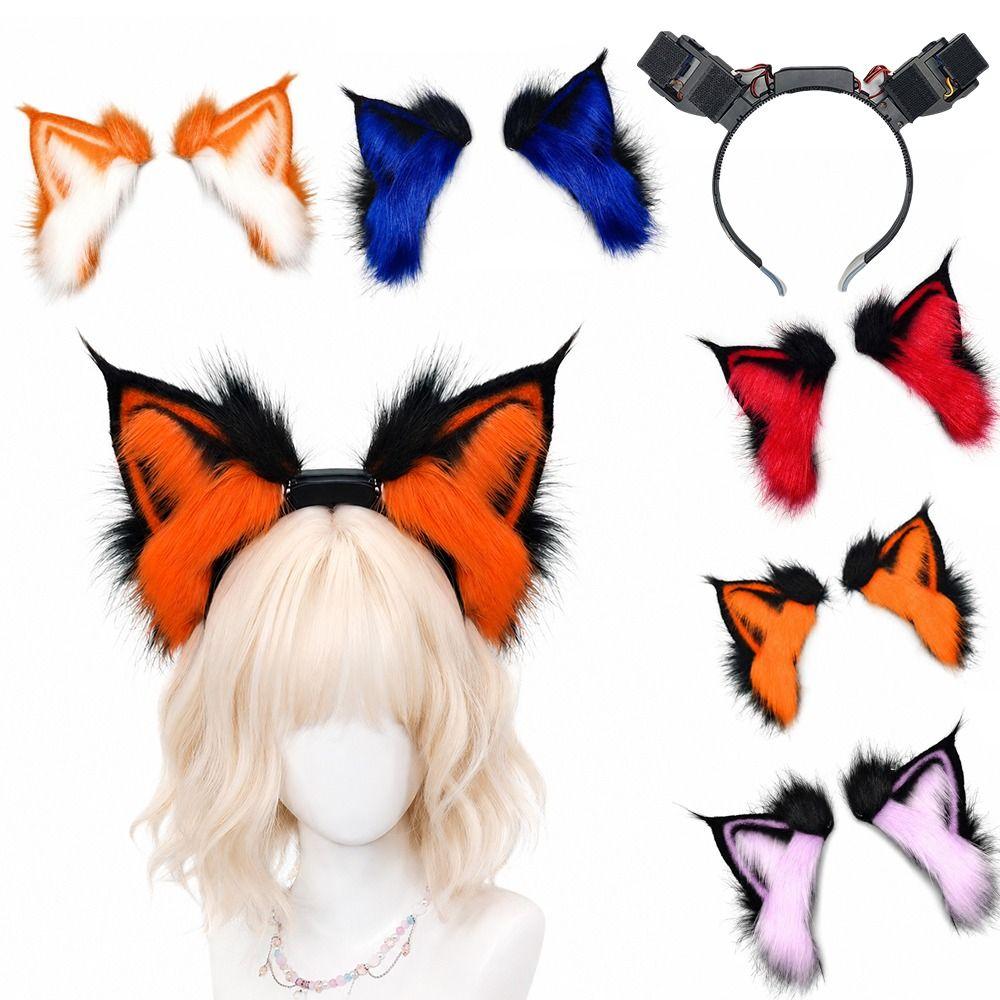 Fluffy Electric Fox Ear Headband Rechargeable Cosplay Headpiece Anime Accessories