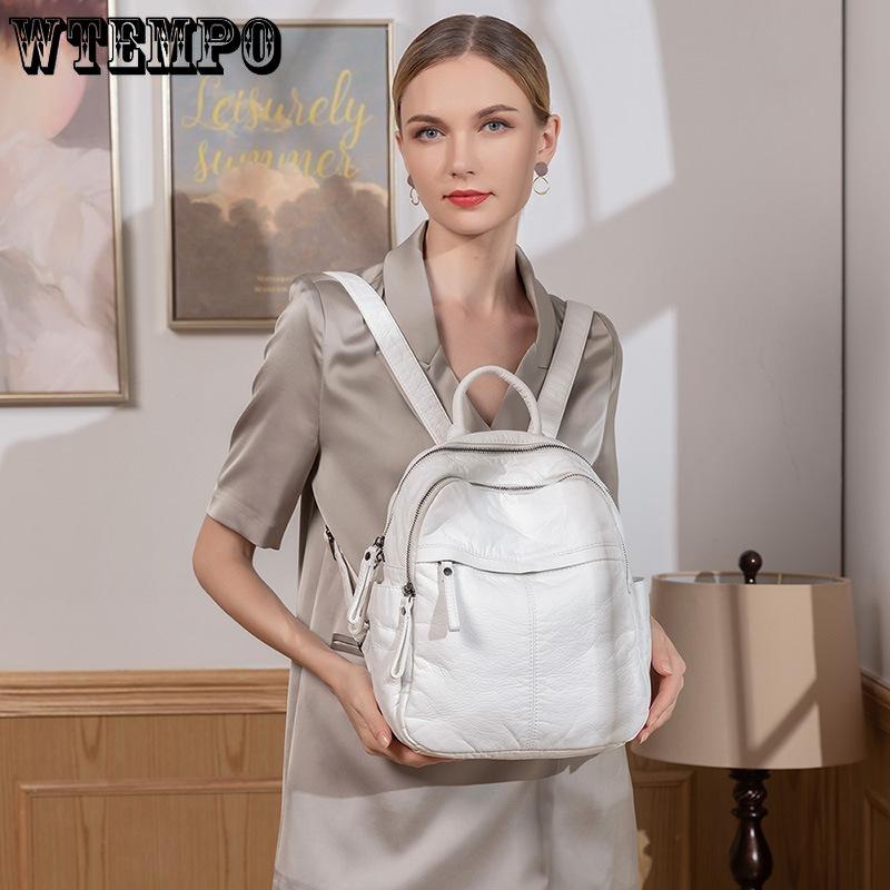 WTEMPO Designer Marke PU Leder Frauen Rucksack College Schule Rucksack Tasche Mode Reise Schulter Tasche Casual Buch Tasche
