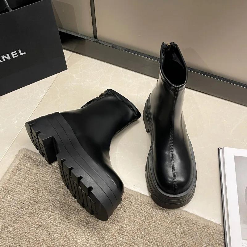 Fashion Retro Leather Platform Boots for Women Fashion Soft Sole Increase Women's Ankle Boots Spring Autumn Designer Casual Shoes Female